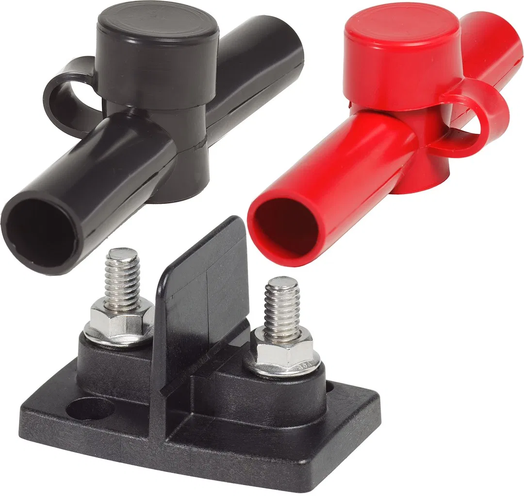 2016-BSS – BLUE SEA Busbar Stud, 5/16 Inch-18 Thread Size Dual Busbar 48 Volts With Black And Red Cover For Connectin...